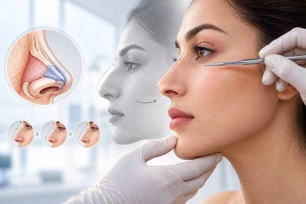Rhinoplasty surgery in Kerala showing nose reshaping assessment, nasal anatomy, and facial profile correction.